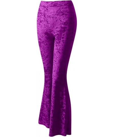 Velvet Flare Pants Women Vintage Bell Bottoms High Waisted Disco Pants Stretch Palazzo Pants Fashion Wide Leg Pants A1-purple...