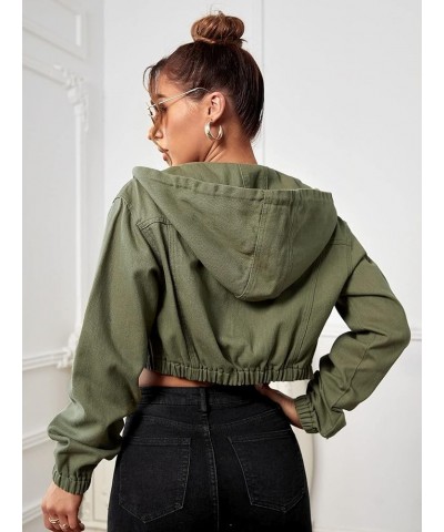 Women's Zip Up Long Sleeve Hooded Denim Crop Jacket Outerwear Army Green $20.89 Jackets