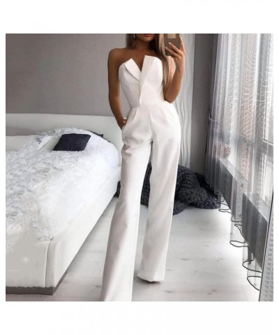 Women's Elegant Rompers Sexy V Neck Strapless High Waist Wide Leg Long Pants Jumpsuits Summer Party Club Outfits 01 White $18...