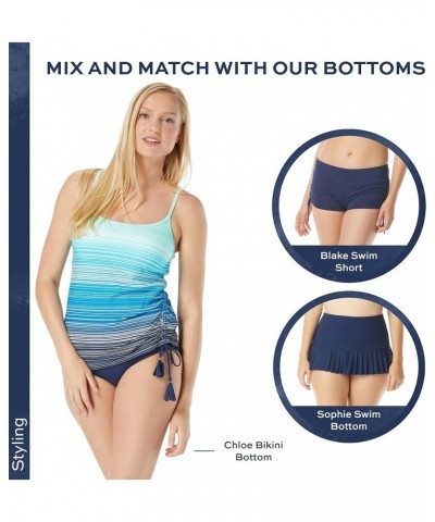 Bridget Side Shirred Underwire Tankini Swim Top — Figure Flattering Swim Top Sunset Stripe Admiral $46.64 Swimsuits