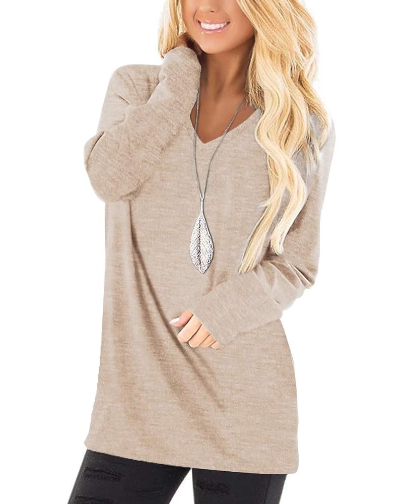 Tunic Tops to Wear with Leggings Long Sleeve V Neck T Shirts Casual Loose Fit D-khaki $18.14 Tops