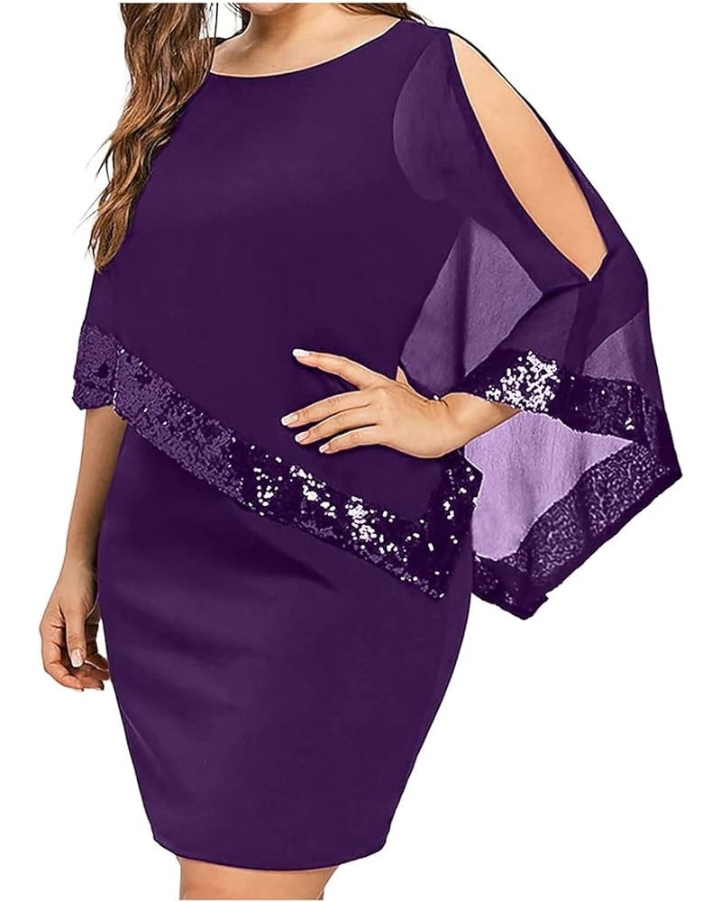 Plus Size Dresses for Curvy Women,2024 Trendy Irregular Chiffon Cape Wedding Guest Dress,Elegant Bodycon Midi Pencil Dress B-...